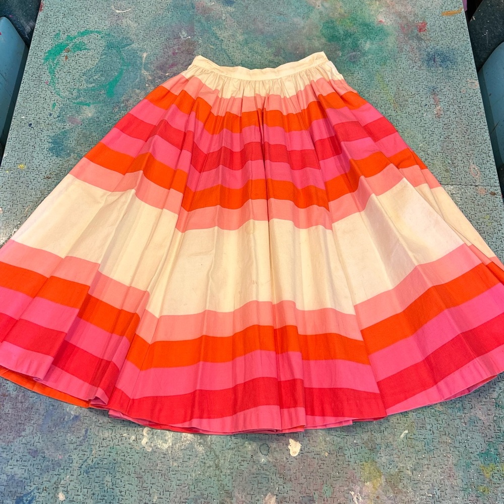 Striped Circle Skirt in Pink, Coral & Cream